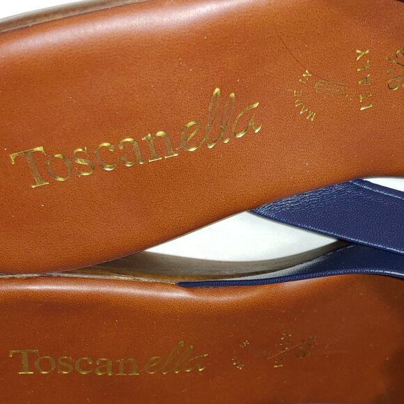 Toscanella Leather Embellished Leather Thong Fringed Sandals Sz 9 1/2 Navy Blue - Picture 5 of 8